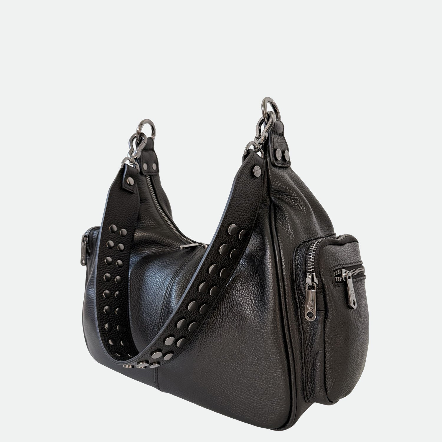 Borsa a spalla Saray Mia Nero Pelle Martellata Dark