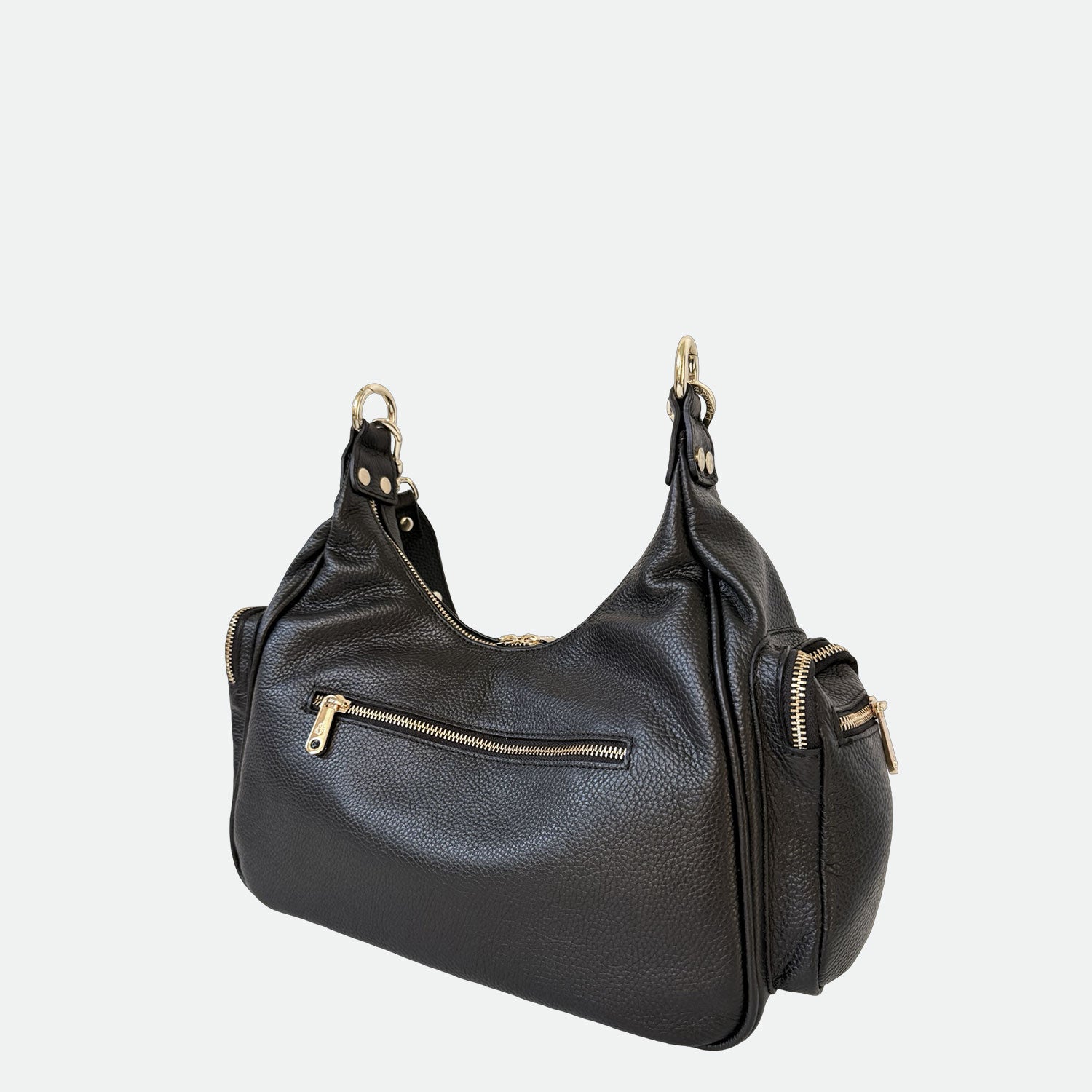 Borsa a spalla Saray Mia Nero Pelle Martellata Oro