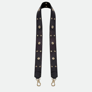 Tracolla 100 cm Nero Pelle Liscia Vitello Oro