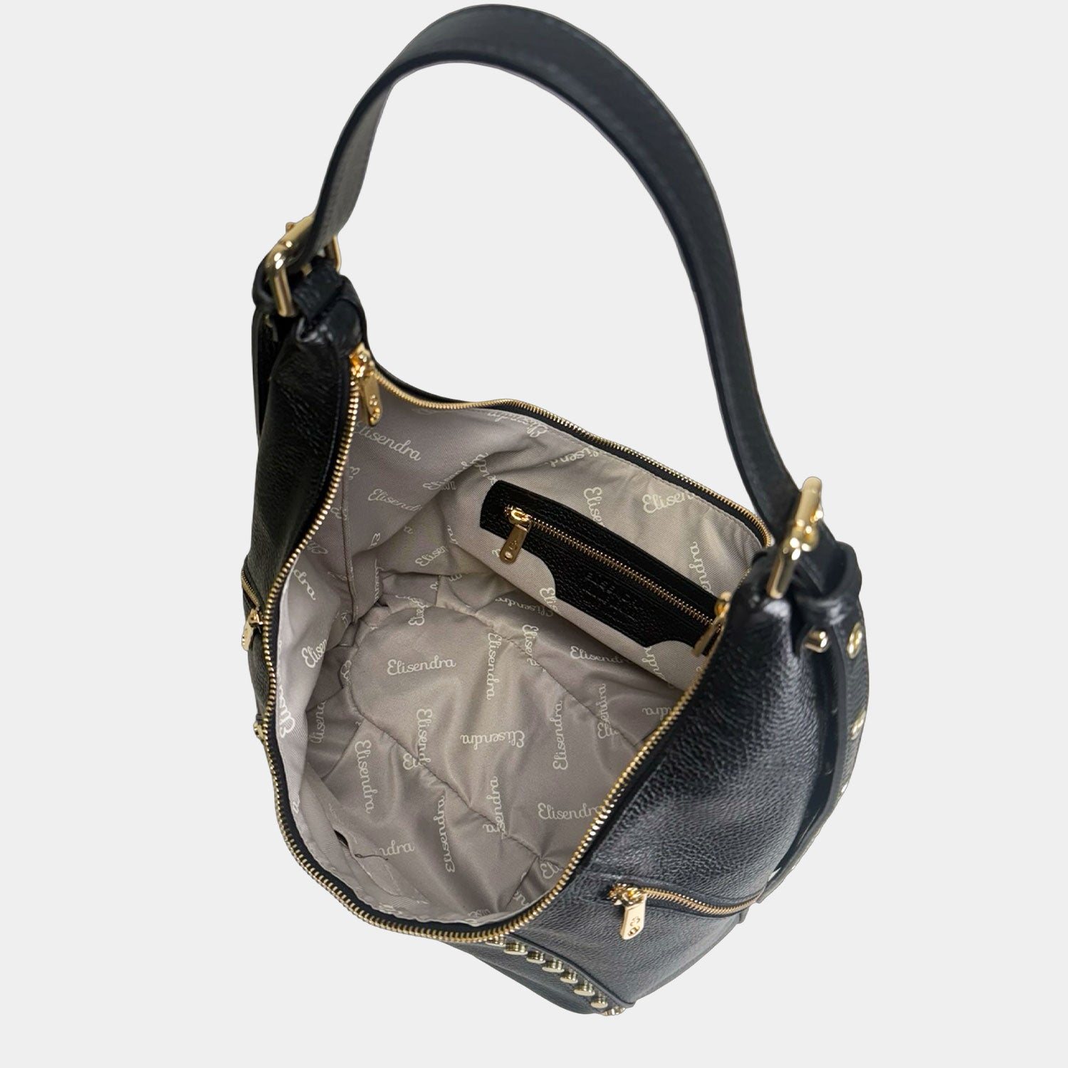 Borsa a spalla Wendy Nera Pelle Martellata Oro