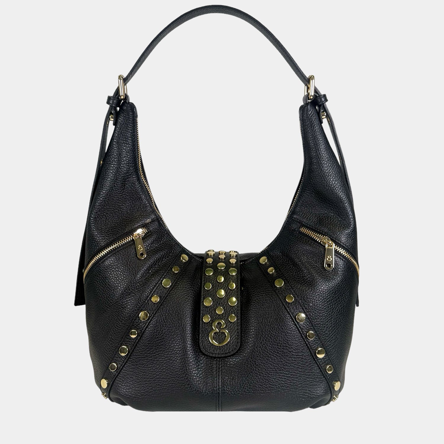 Borsa a spalla Wendy Nera Pelle Martellata Oro