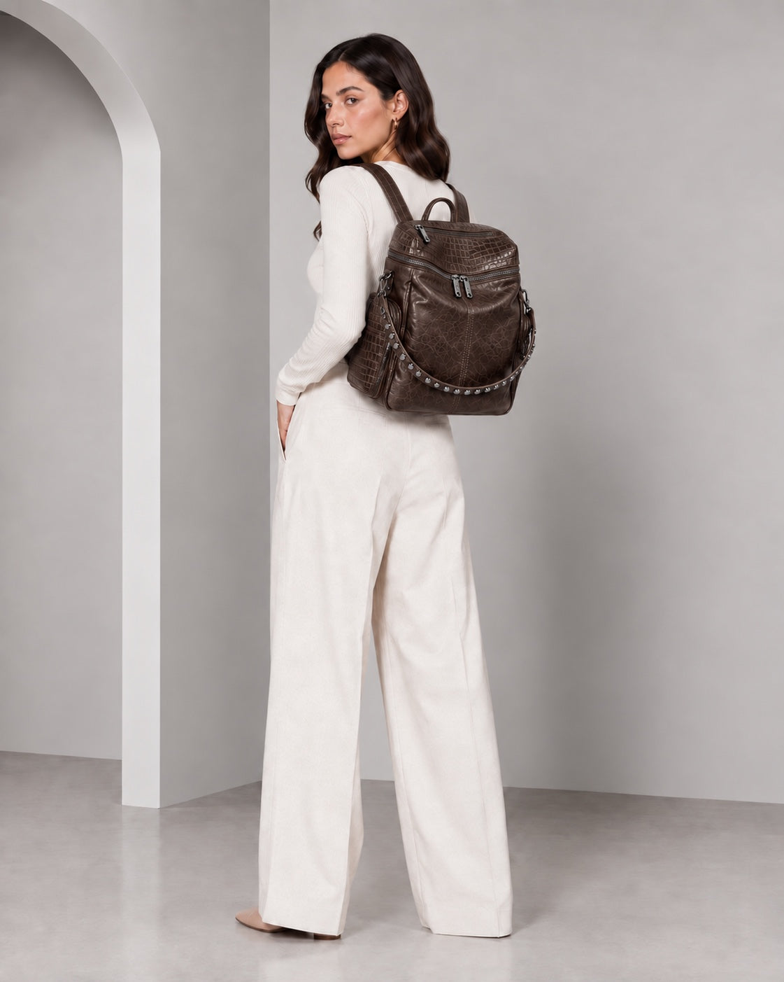 Zaino Saray Aries Pelle Cocco stampato e Vintage Dark