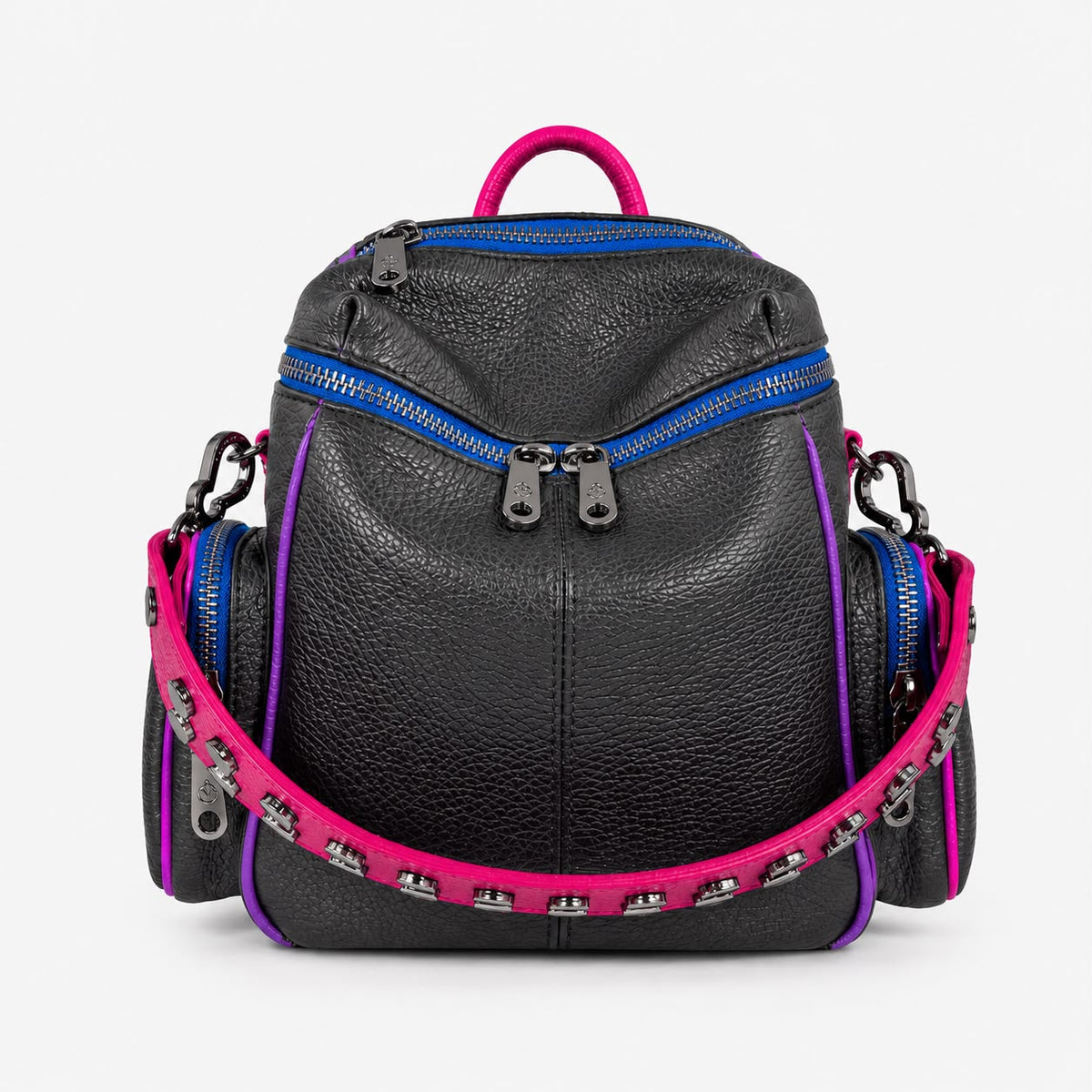 Zaino Saray Midi Nero Multicolor Fucsia