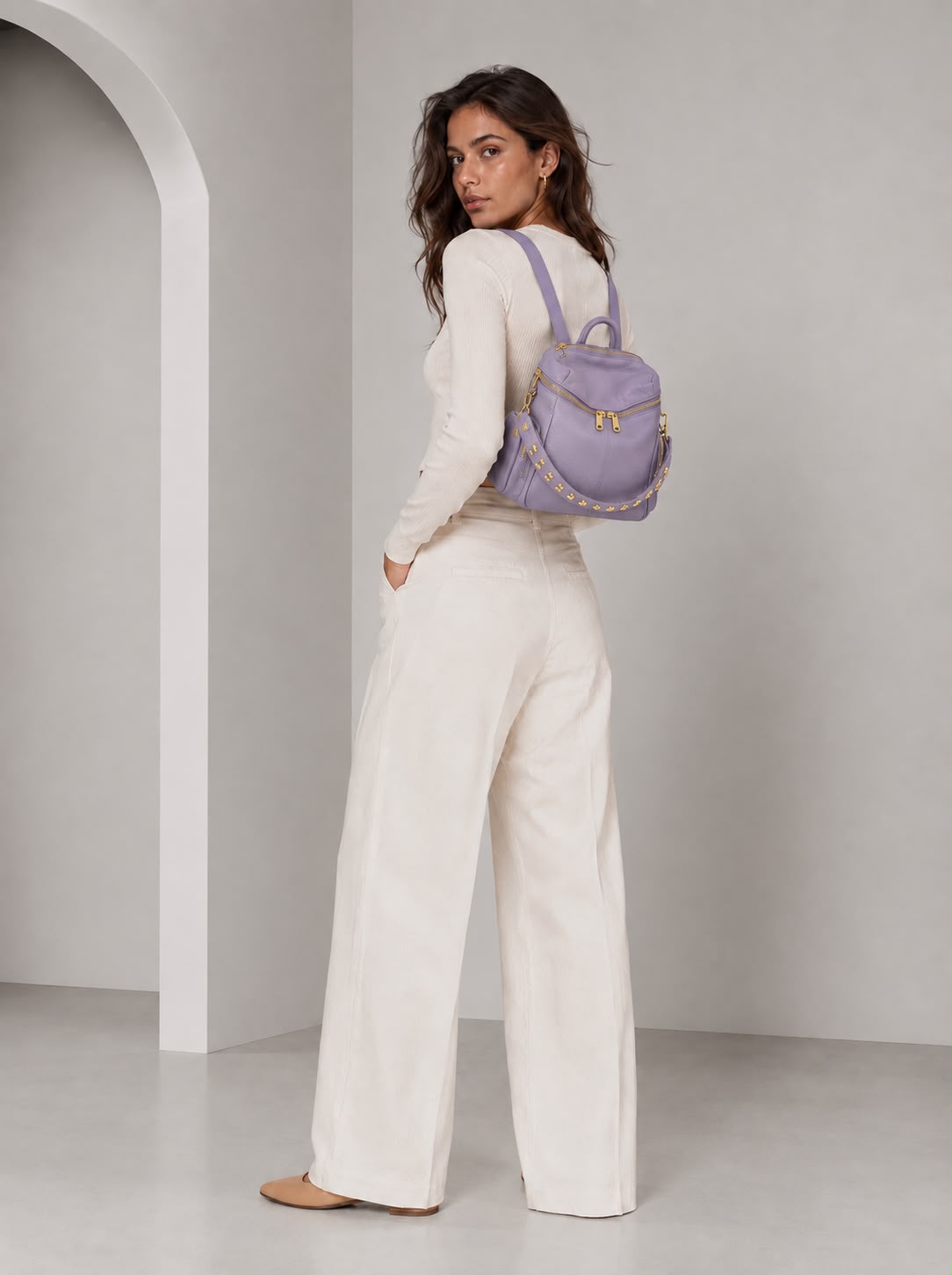 Zaino Saray Mini Fresia Pelle Liscia Vitello Oro