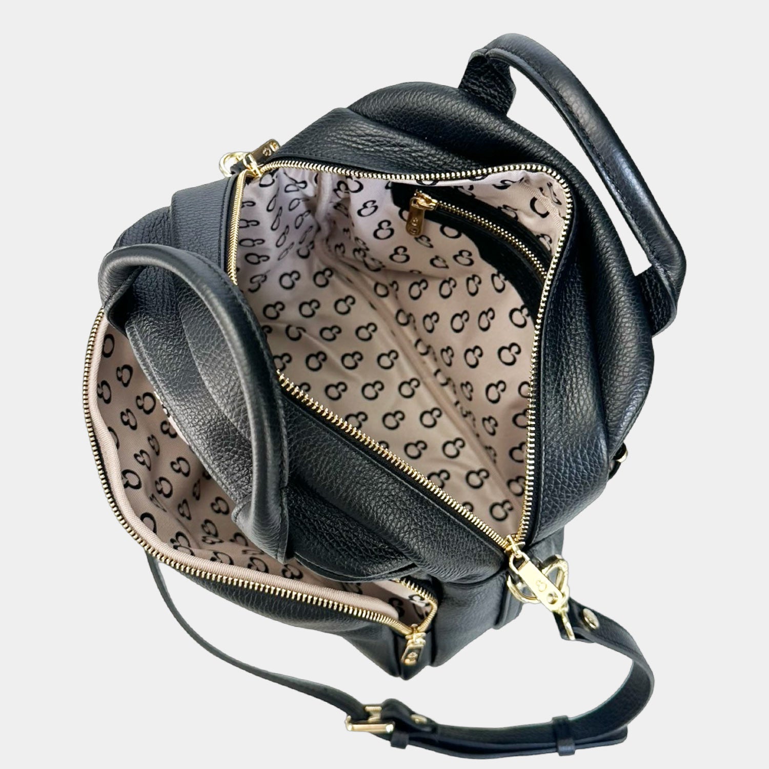 Megane Handbag Lettering Black Hammered Leather Gold