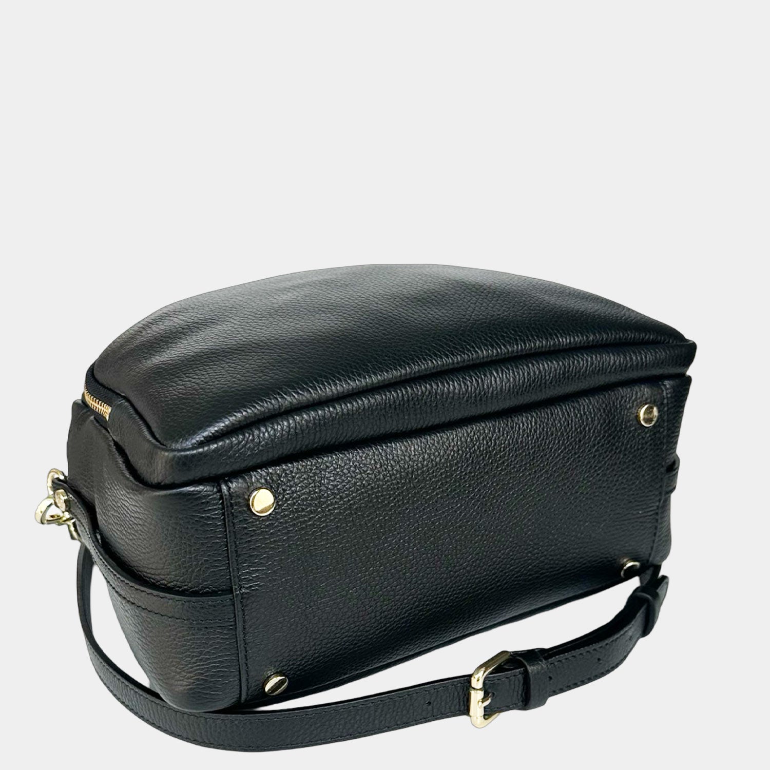 Megane Handbag Lettering Black Hammered Leather Gold
