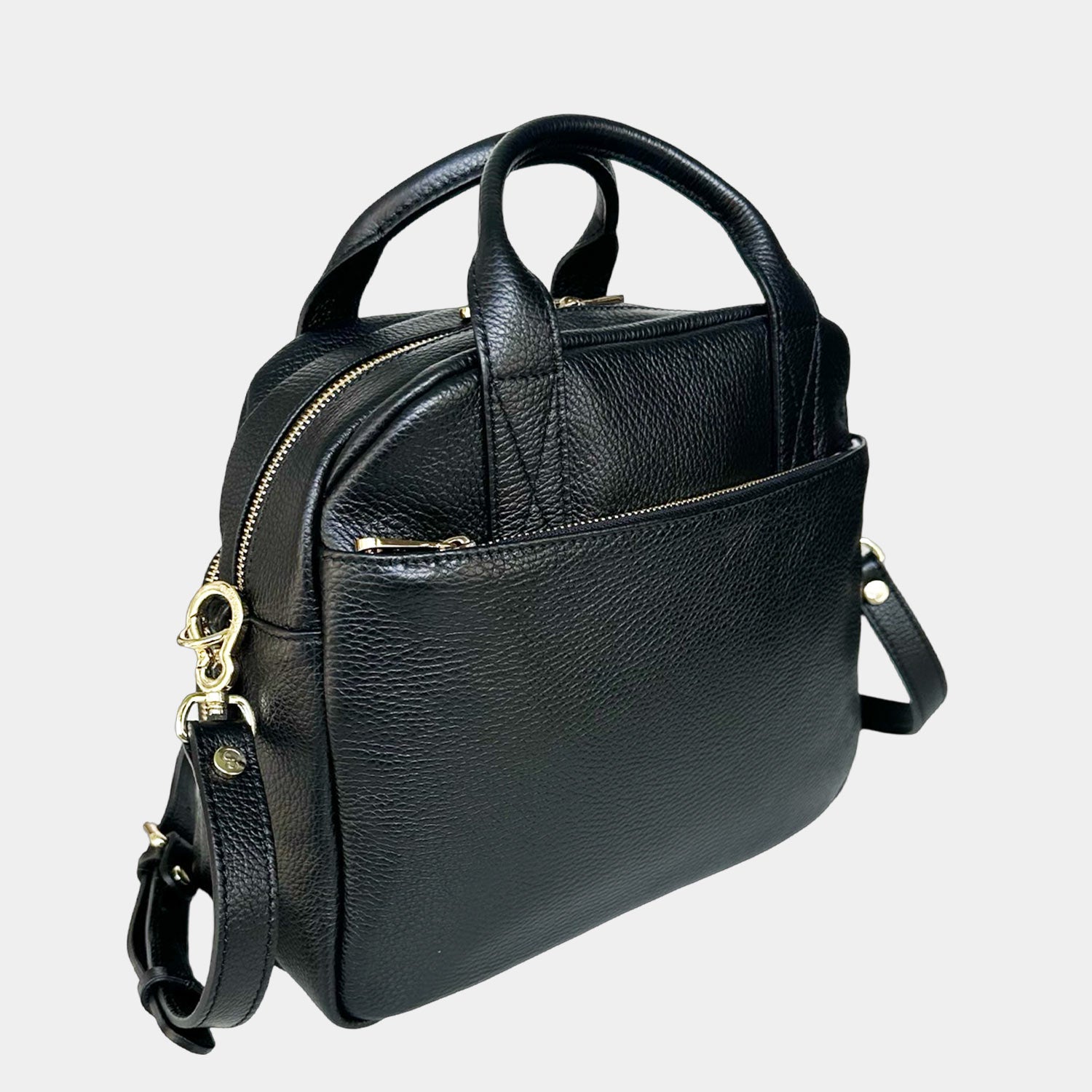 Megane Handbag Lettering Black Hammered Leather Gold