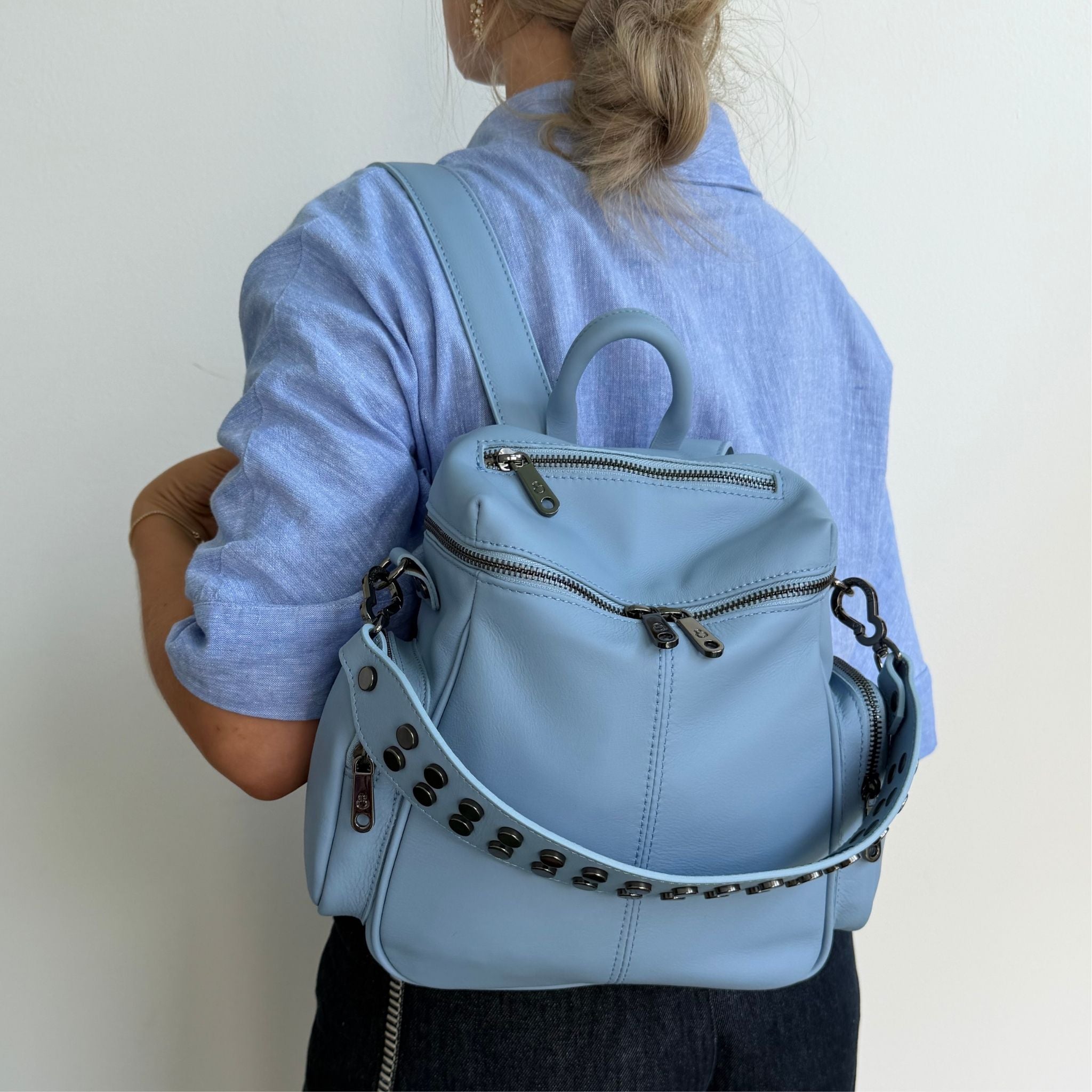 Zaino Saray Midi Baby Blu Pelle Liscia Vitello Dark SPEDIZIONE DAL 07/07