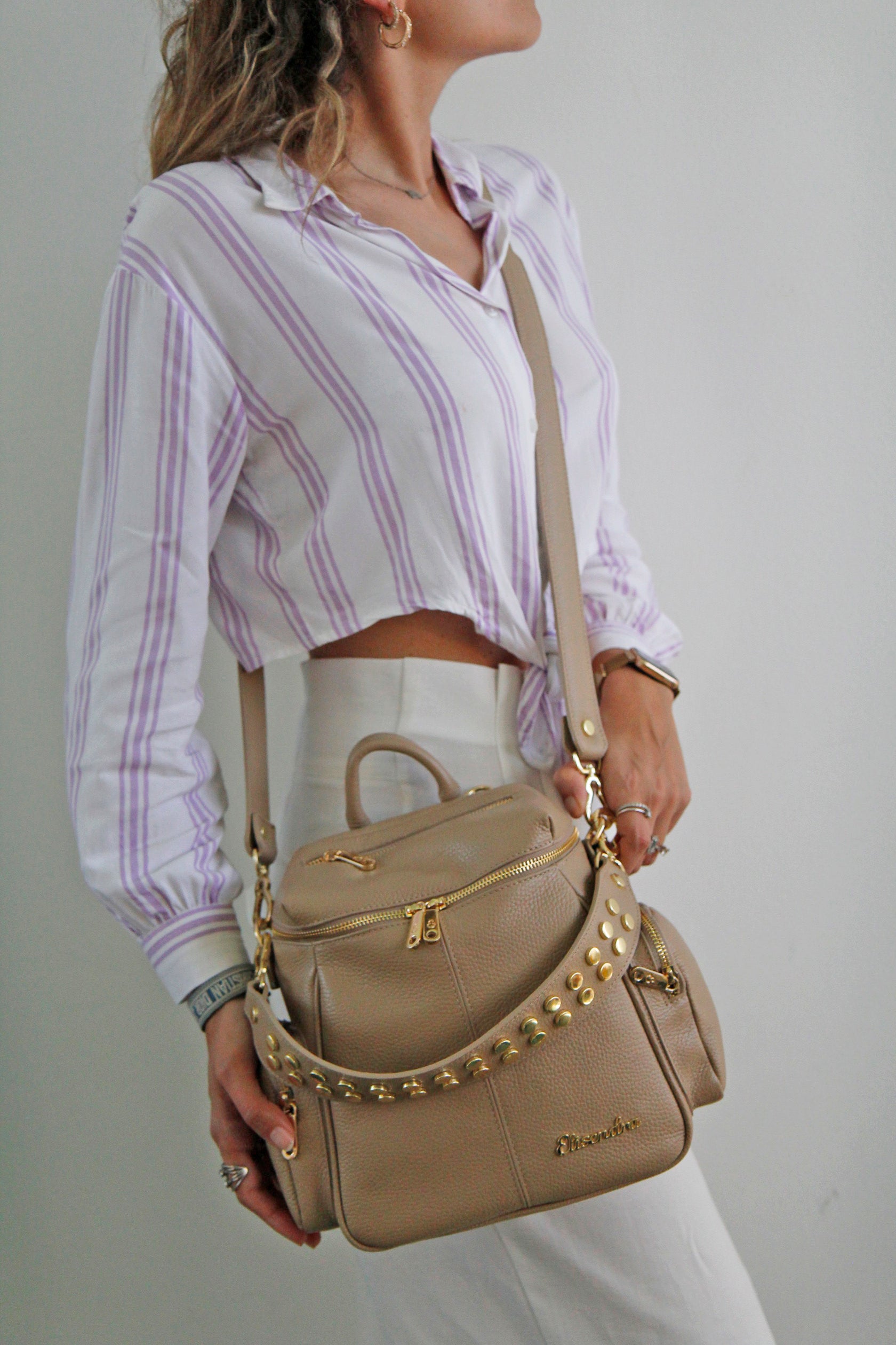 Zaino Saray Midi Milk Pelle Martellata Oro