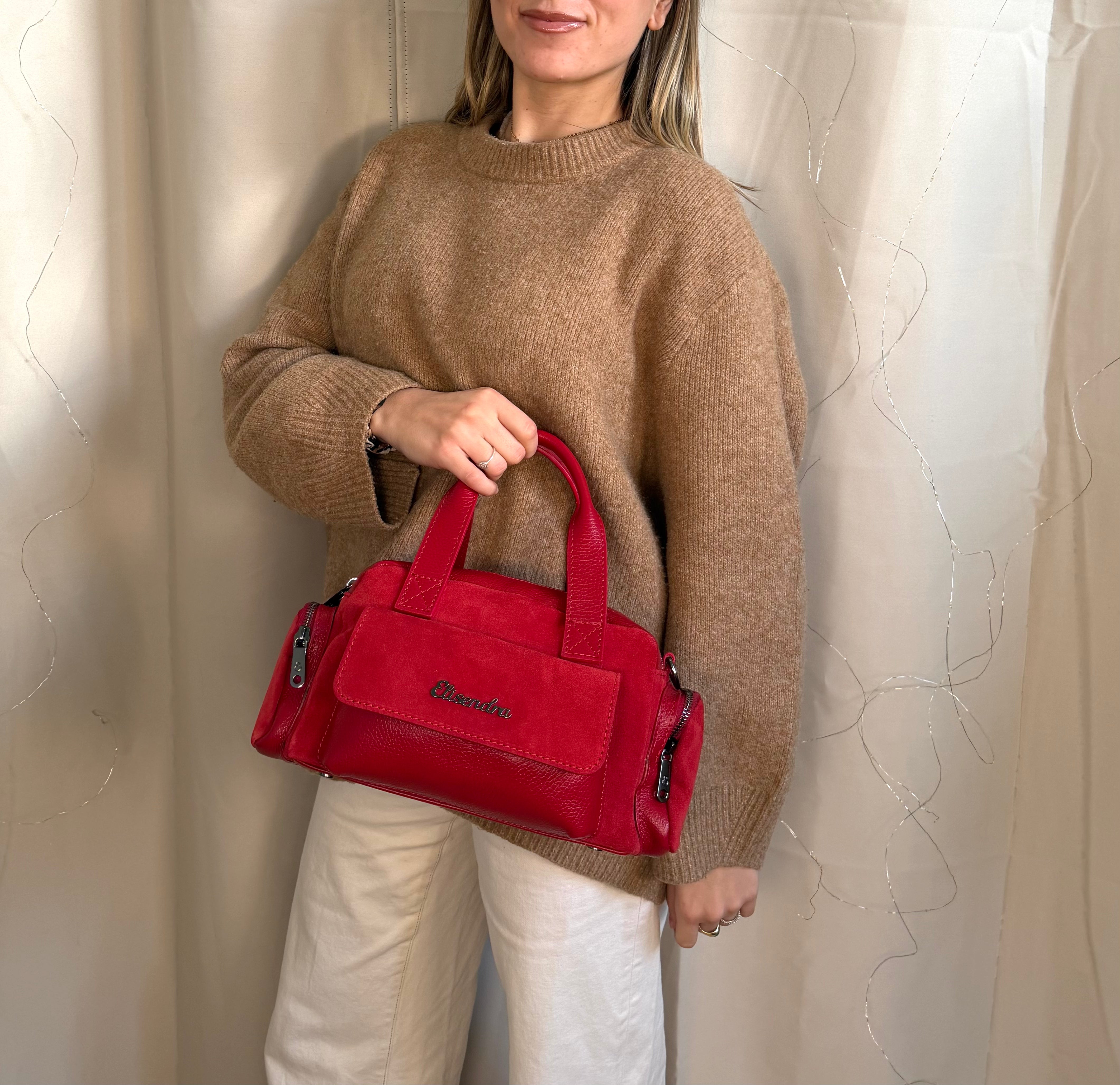 Borsa a mano Twiga Ciliegia Pelle Martellata e Camoscio Dark SPEDIZIONE DAL 09/02