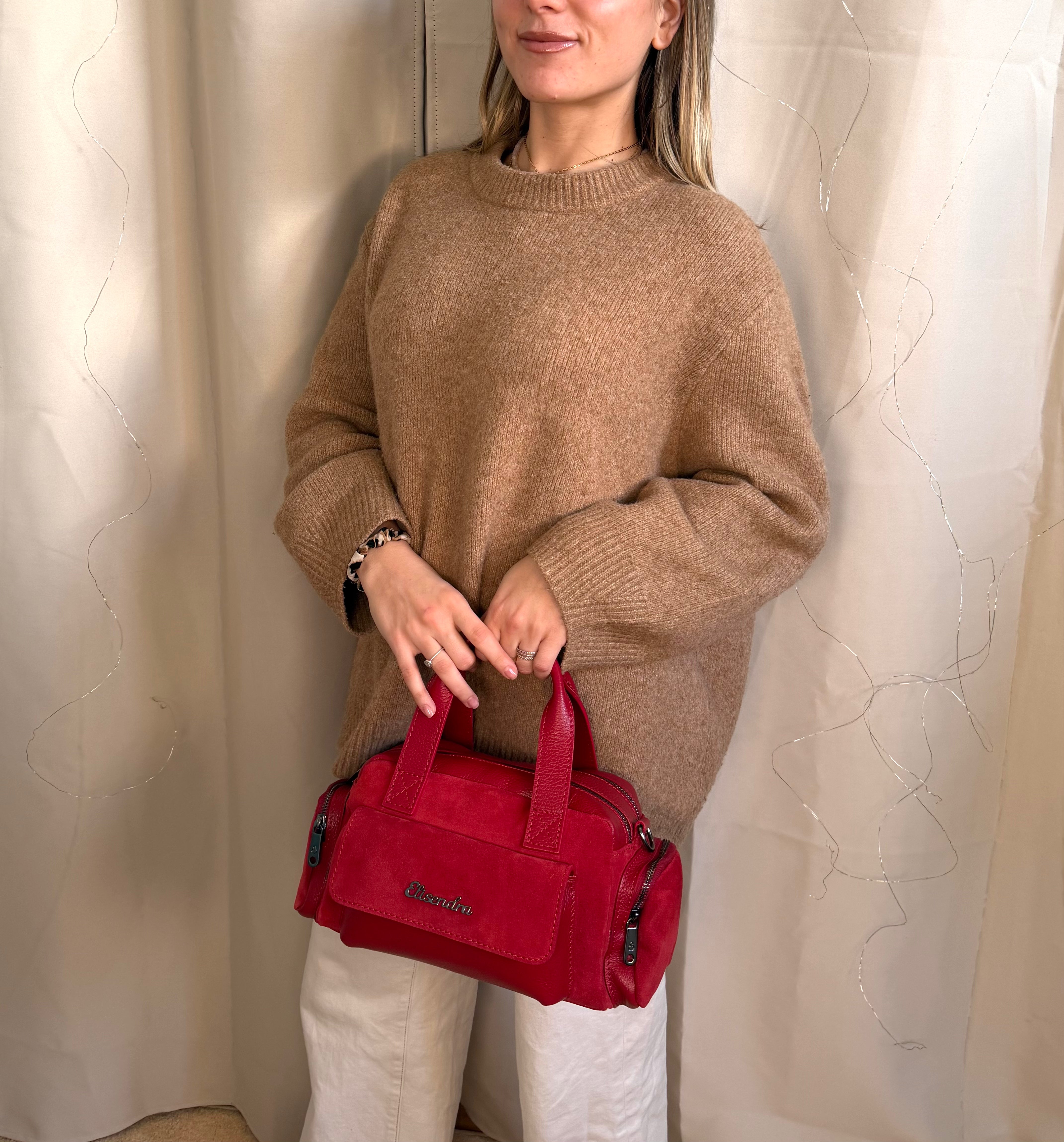 Borsa a mano Twiga Ciliegia Pelle Martellata e Camoscio Dark SPEDIZIONE DAL 09/02