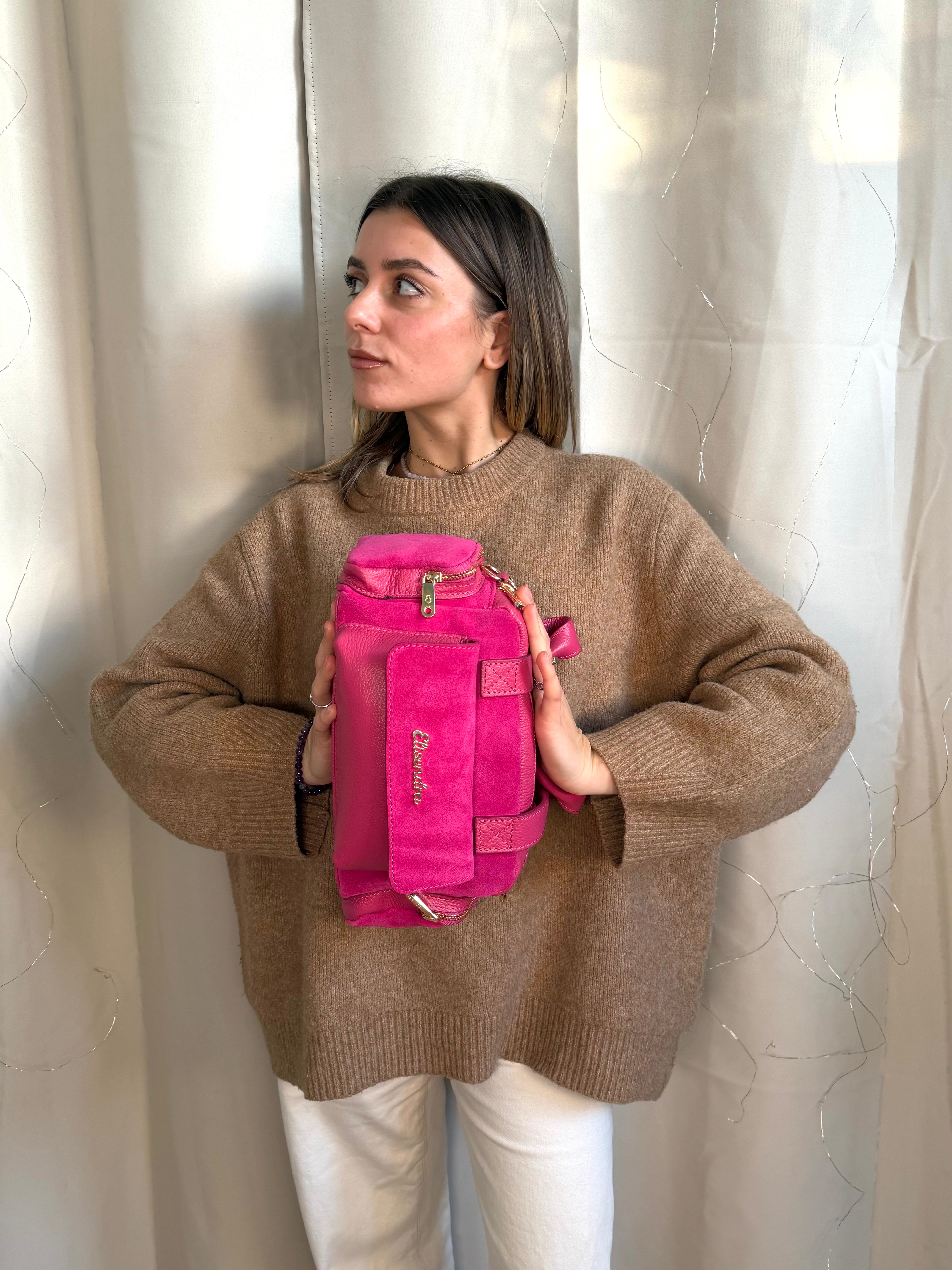 Borsa a mano Twiga Lampone Pelle Martellata e Camoscio Oro SPEDIZIONE DAL 09/02