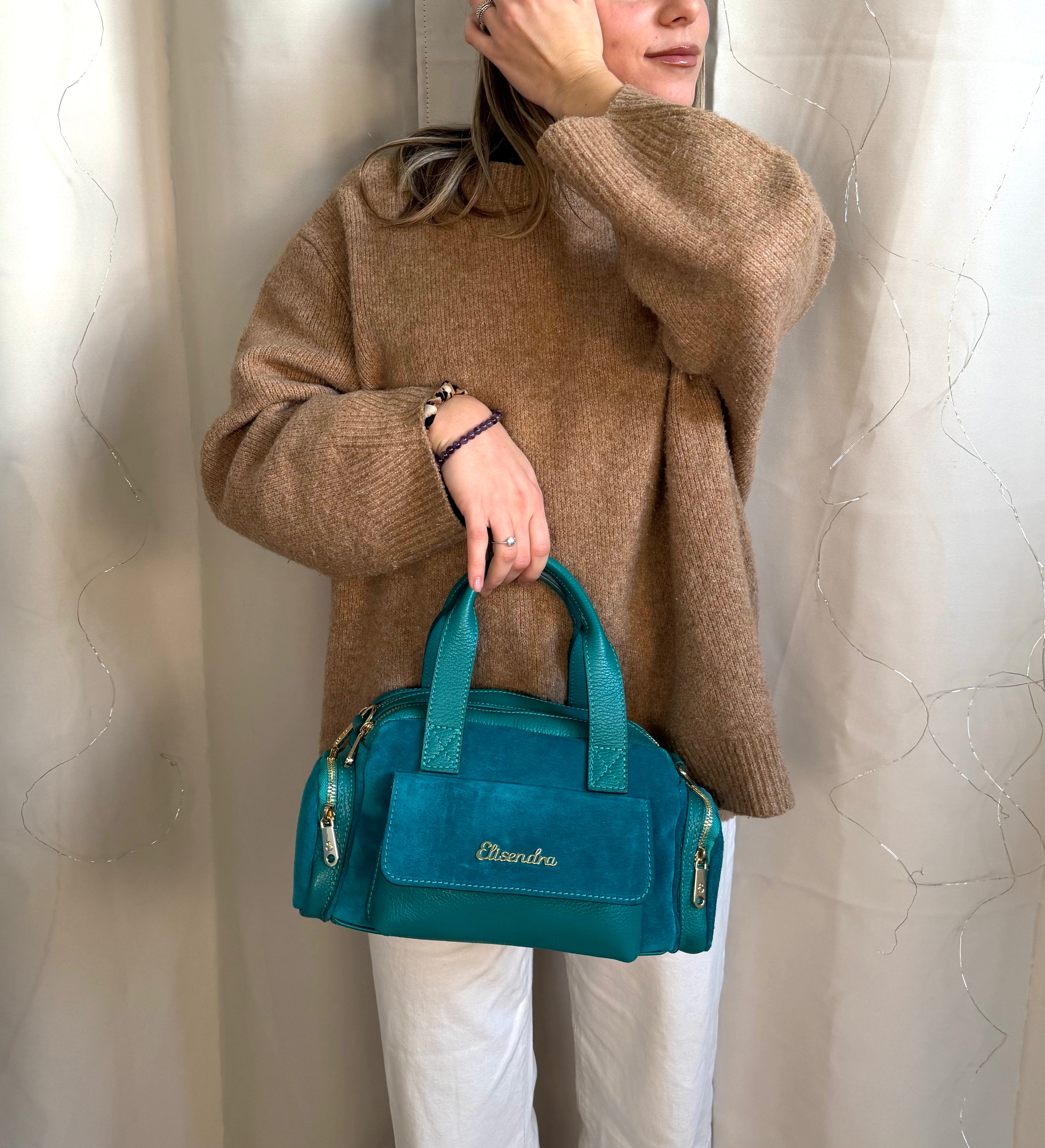 Borsa a mano Twiga Pavone Pelle Martellata e Camoscio Oro SPEDIZIONE DAL 09/02