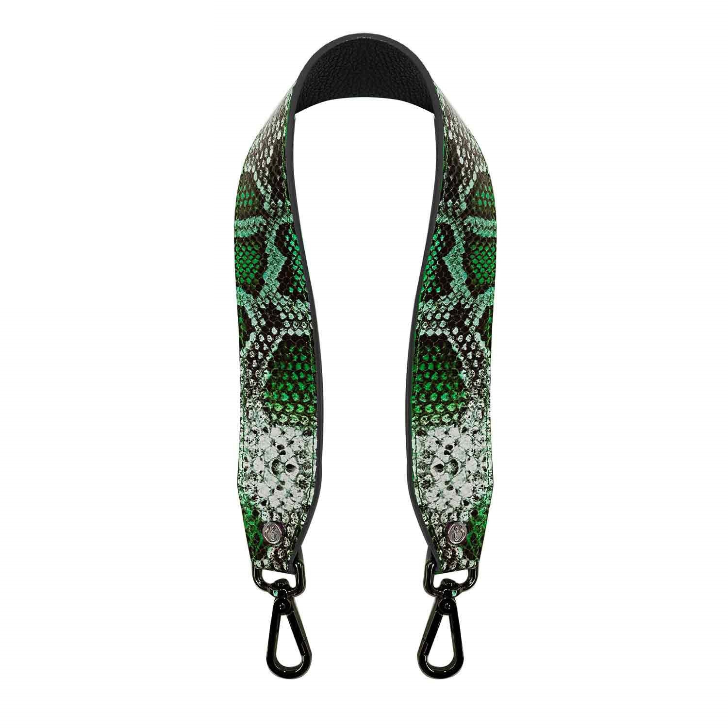 Tracolla Dark Nickel – 60 cm – Pelle Stampata Pitone Sfumato Verde